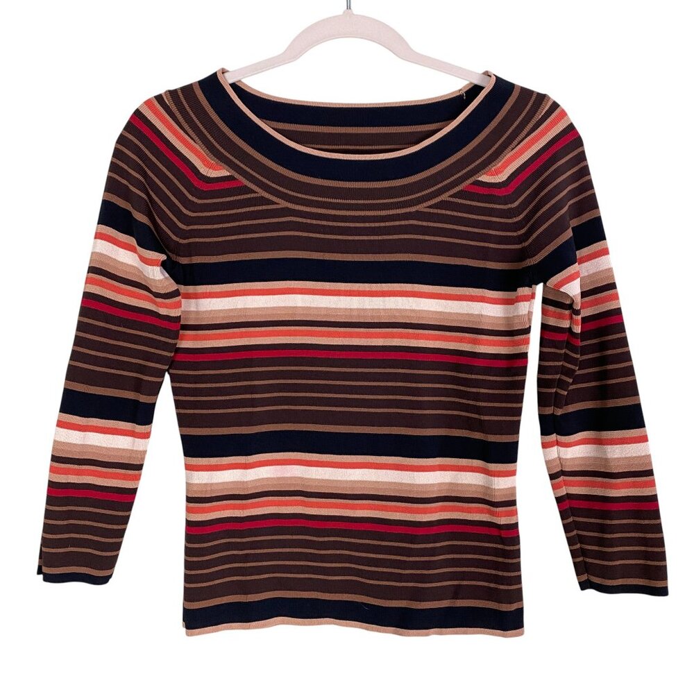 Vintage Y2K Striped Indie Grunge Knit Top Brown Retro Earth Tones 90s Stretch-M